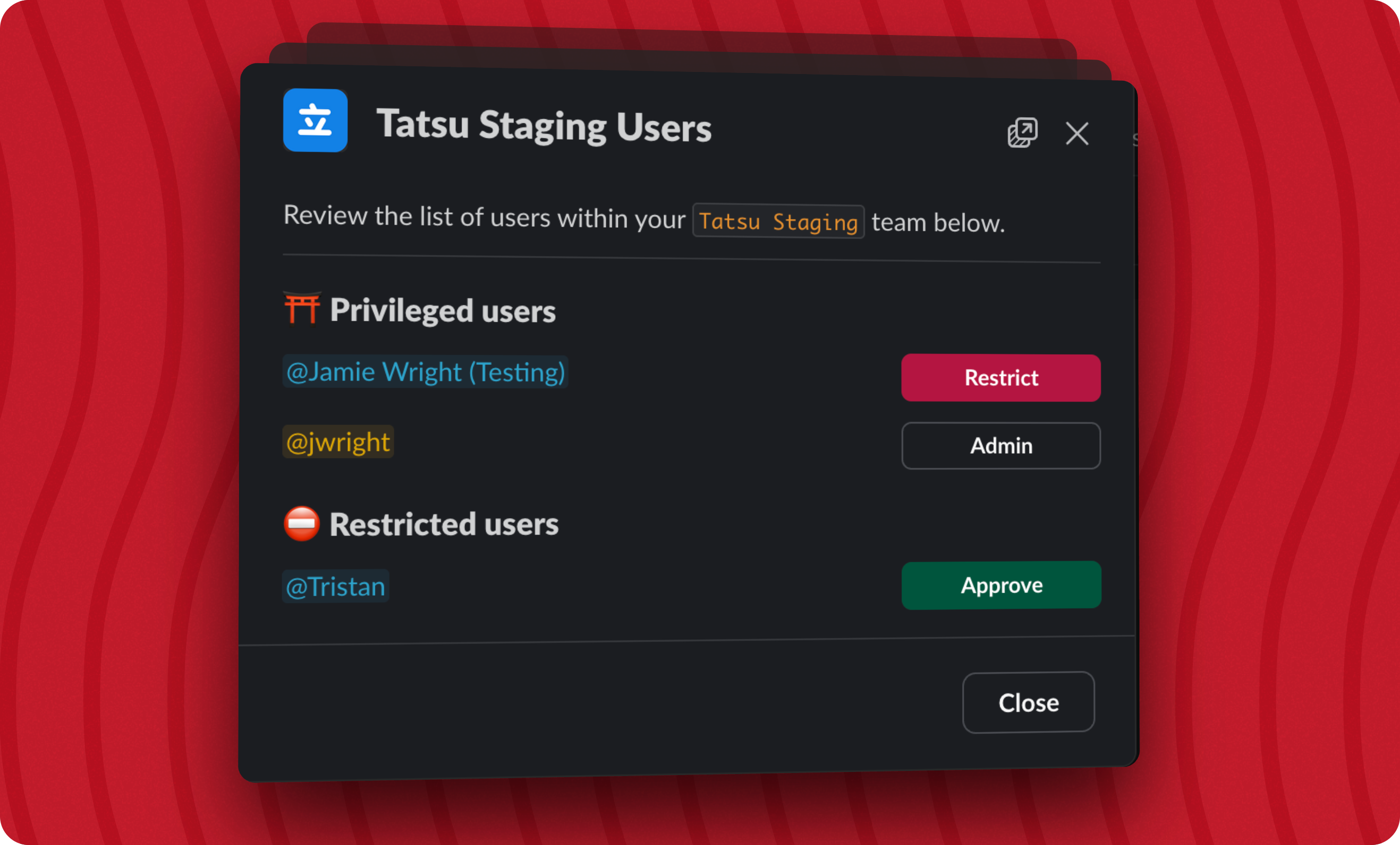 Screenshot of the manage users on Slack