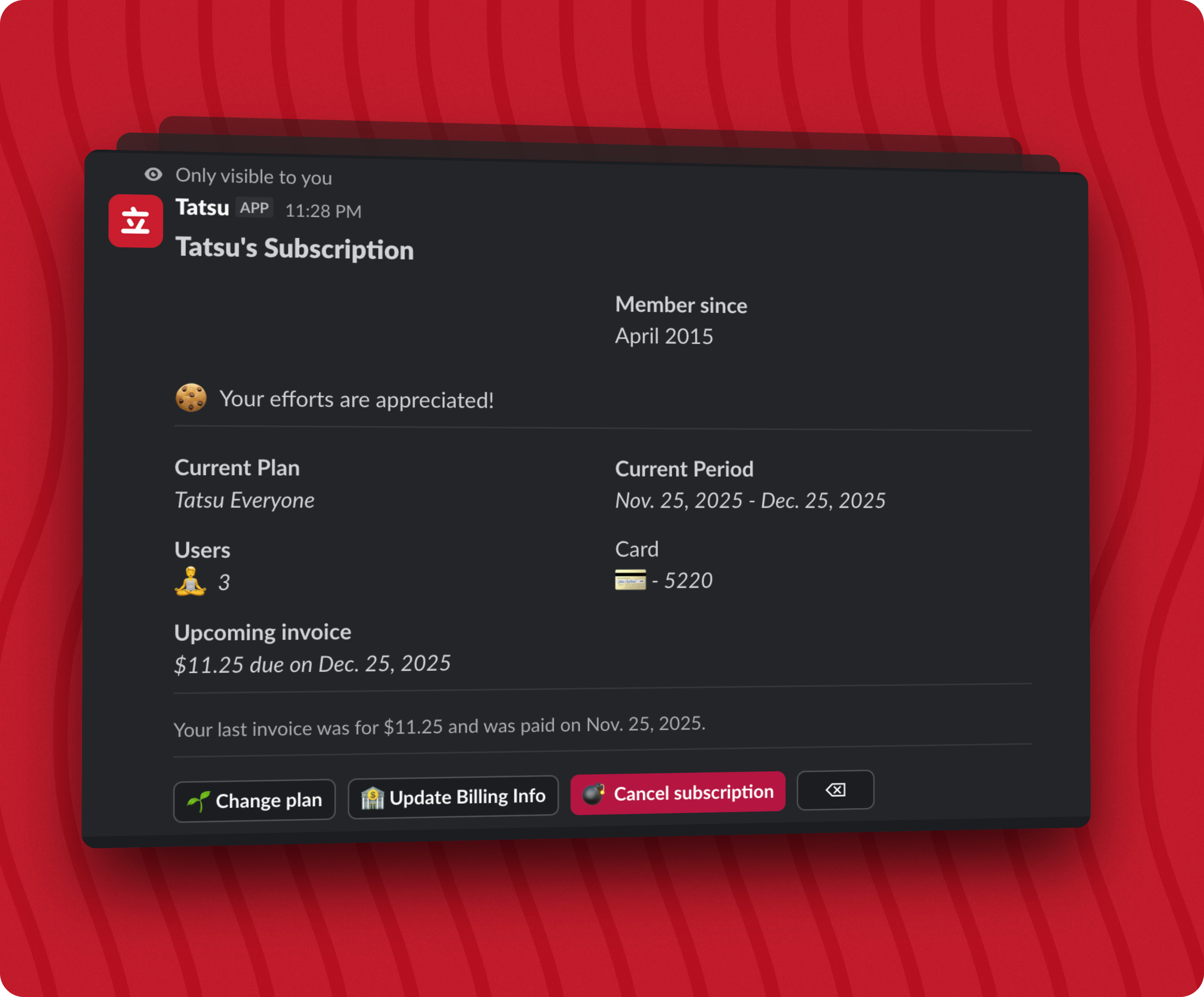Tatsu in Slack App Marketplace screenshot